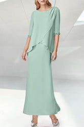 Elegant A-Line Satin Mother of The Bride Dress Scoop Neck Half Sleeve Bridesmaid Dresses